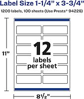 Avery Glossy Clear Rectangle Labels, Sure Feed Technology, 1.25" x 3.75"
