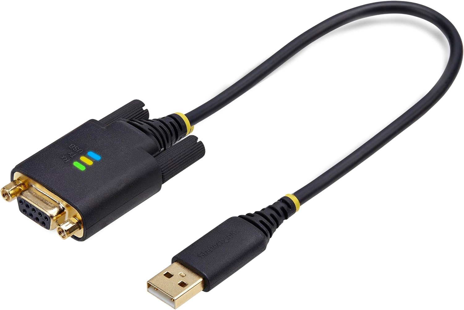 StarTech.com 1ft/30cm USB to Null Modem Serial Adapter Cable, COM Retention, FTDI, USB-A to RS232, Changeable DB9 Nuts/Screws