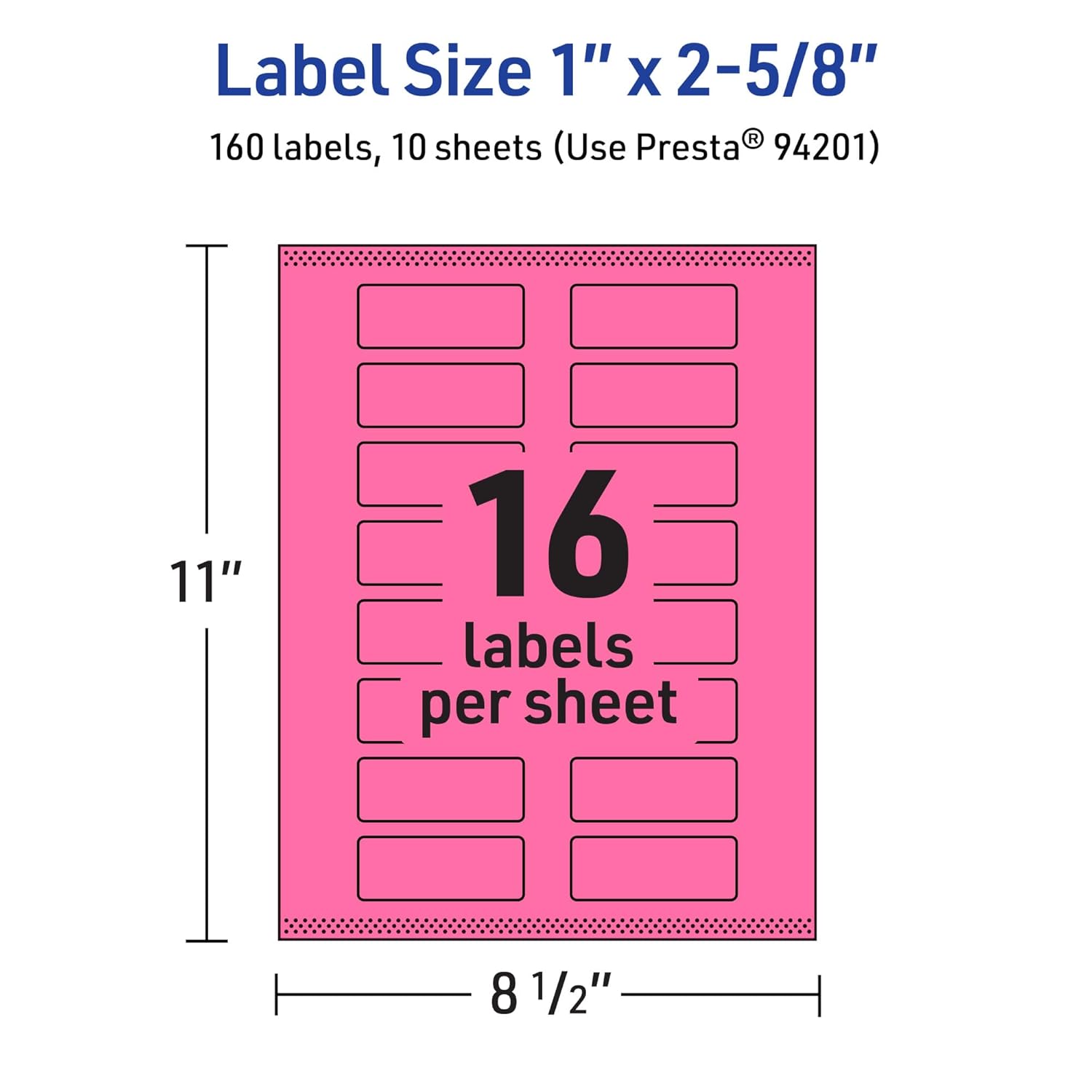 Avery Printable Rectangle Labels, Sure Feed Technology, 1" x 2-5/8", Bright Pink, Print-to-The-Edge, Laser/Inkjet Printable