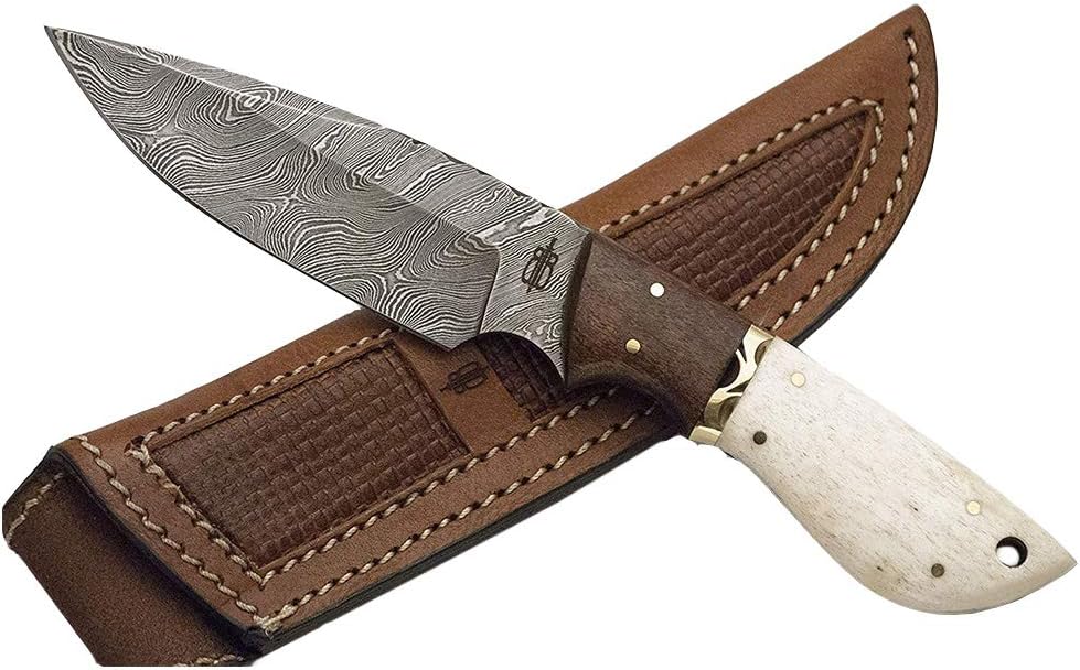 BucknBear Custom Handmade Fixed Blade Damascus Hunting Knife (Bone/Walnut Handle)