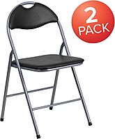 FLASH FURNITURE HERCULES Series Black Vinyl Metal Folding Chair with Carrying Handle