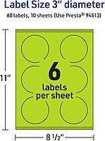 Avery Printable Round Labels, Sure Feed Technology, 3" Diameter, Bright Green, Print-to-The-Edge, Laser/Inkjet Printable