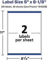 Avery Glossy Clear Rectangle Labels, Sure Feed Technology, 5" x 8-1/8", Laser/Inkjet Printable