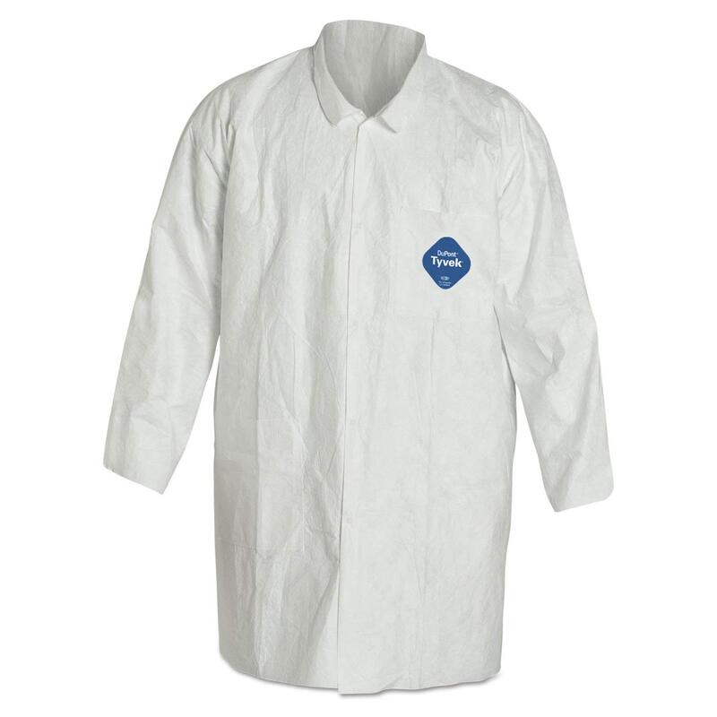 Tyvek Lab Coat, White, Snap Front, 2 Pockets, Medium, 30/Carton