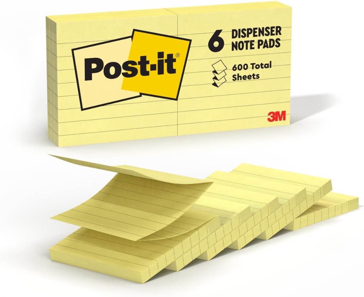 Post-it Dispenser Pop-up Notes, 3x3 in, 6 Pads, Canary Yellow, Clean Removal, Recyclable