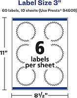 Avery Glossy White Starburst Labels, Sure Feed Technology, 3", Print-to-the-Edge, Permanent Adhesive, Laser/Inkjet Printable