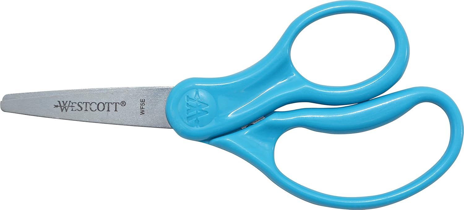 WESTCOTT 5-inch Pointed Kids Scissors, Molded Ambidextrous Handles, Stainless Steel