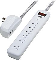 Tripp Lite Surge Protector Power Strip 7-Outlet with 2 USB Ports 6ft Cord White (TLP616USB)