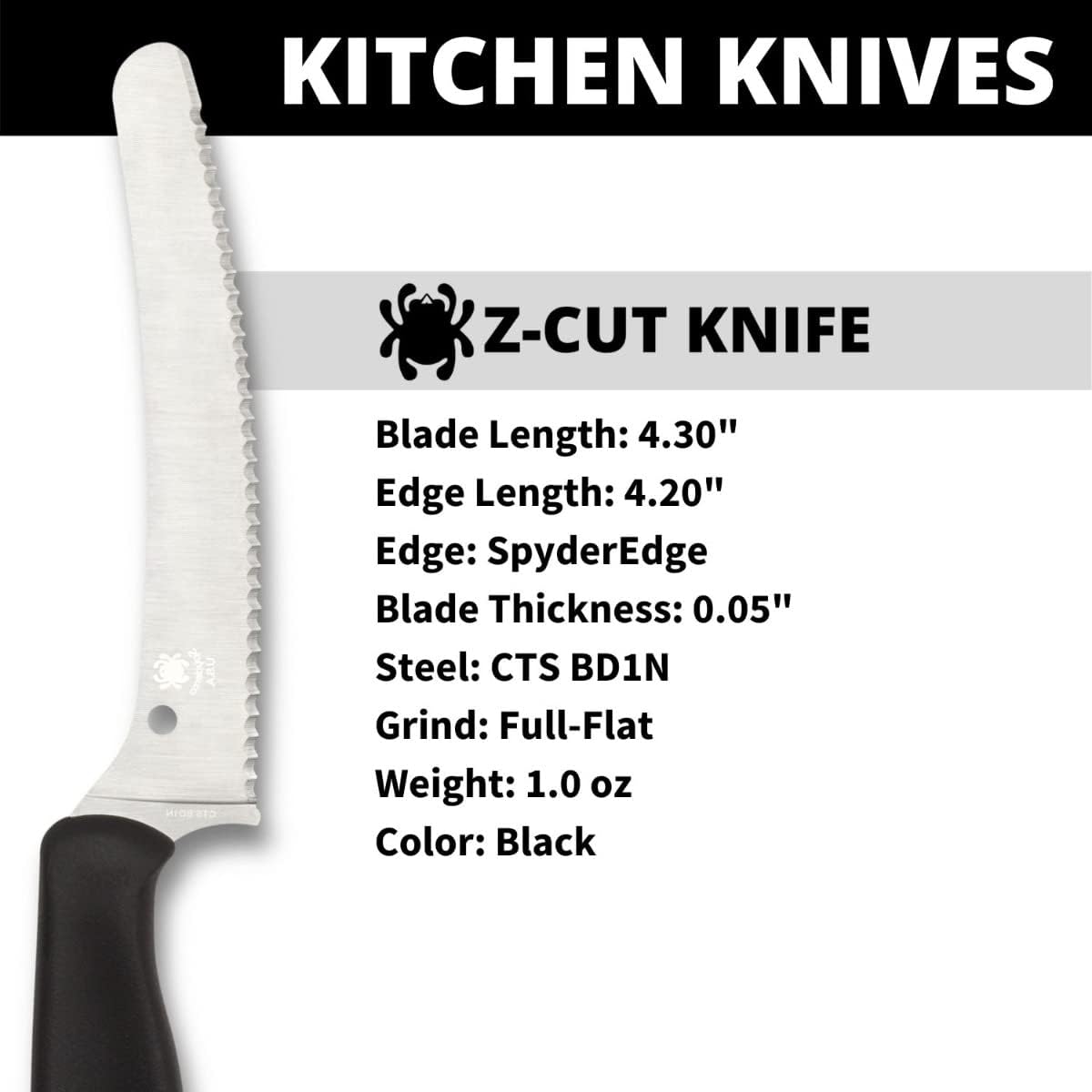 SPYDERCO Z-Cut Kitchen Knife with CTS BD1N Stainless Steel Blade