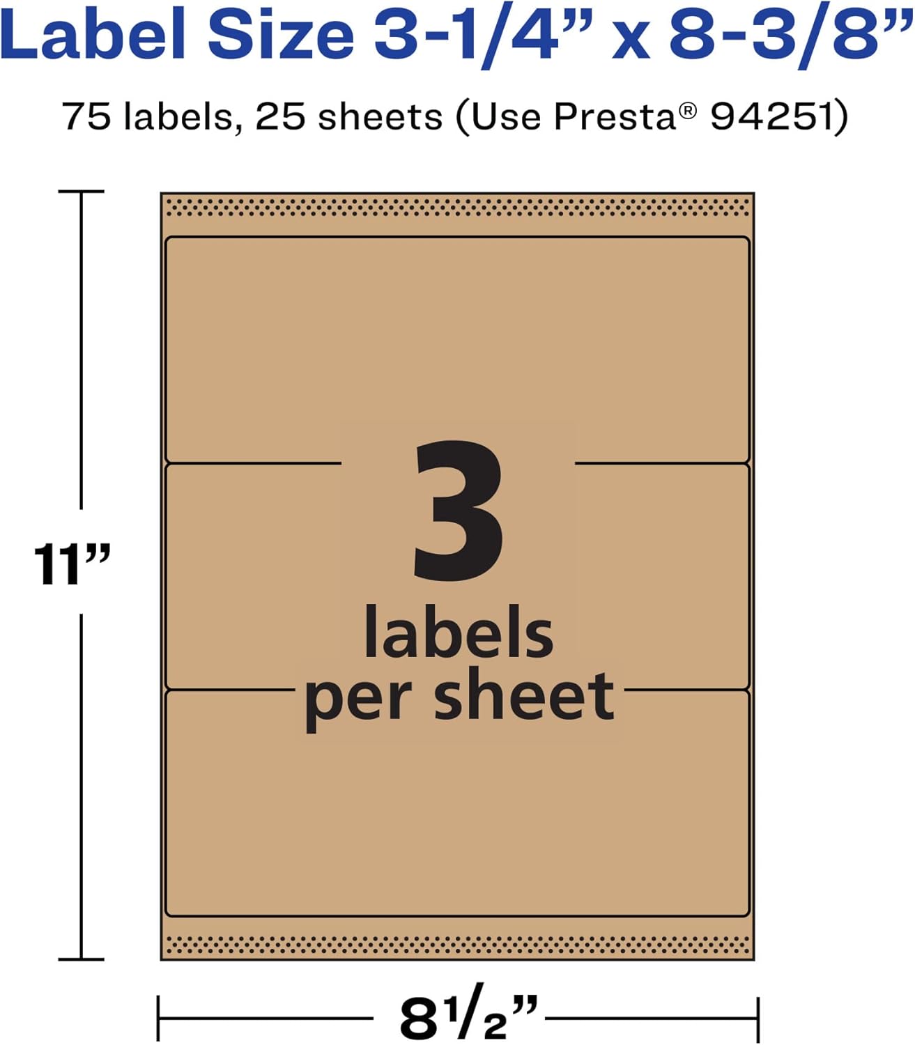 AVERY Kraft Brown Rectangle Labels, Sure Feed Technology, 3-1/4" x 8-3/8"