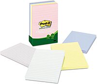Post-it Greener Notes, 4 in x 6 in, 5 Pads, 100 Sheets/Pad, Lined, Clean Removal, School Supplies and Office Products