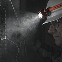 Klein Tools 56220 LED Light, Hard Hat Headlamp, Flood and Spot Light Tilts 45 Degrees, Anti-Slip Strap