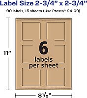 AVERY Kraft Brown Square Labels, Sure Feed Technology, 2.75" x 2.75"
