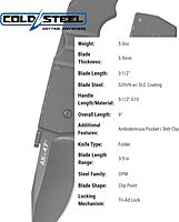 Cold Steel AK-47 3.5" S35VN Razor-Sharp Clip Point Blade 5.5" G-10 Handle Tactical Folding Knife withTri-Ad Lock