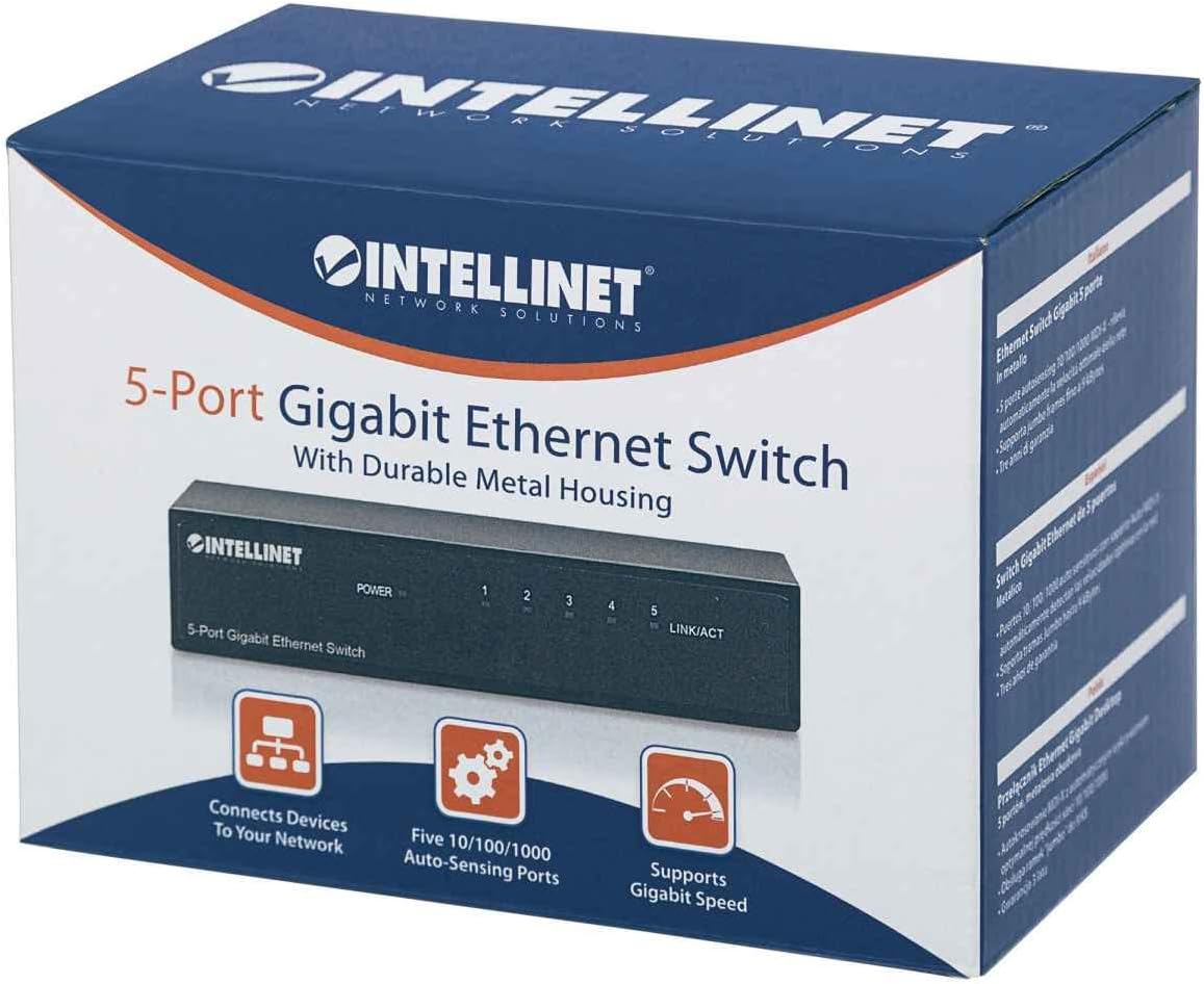 Intellinet 5-Port Gigabit Ethernet Network Switch, Ethernet Splitter - Unmanaged | Plug & Play | Auto Traffic Optimization