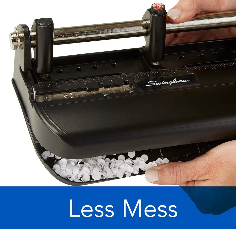 Swingline 3 Hole Punch Heavy Duty, 32 Sheet Capacity Three Hole Puncher 3 Ring, Adjustable 2-7 Hole Paper Punch