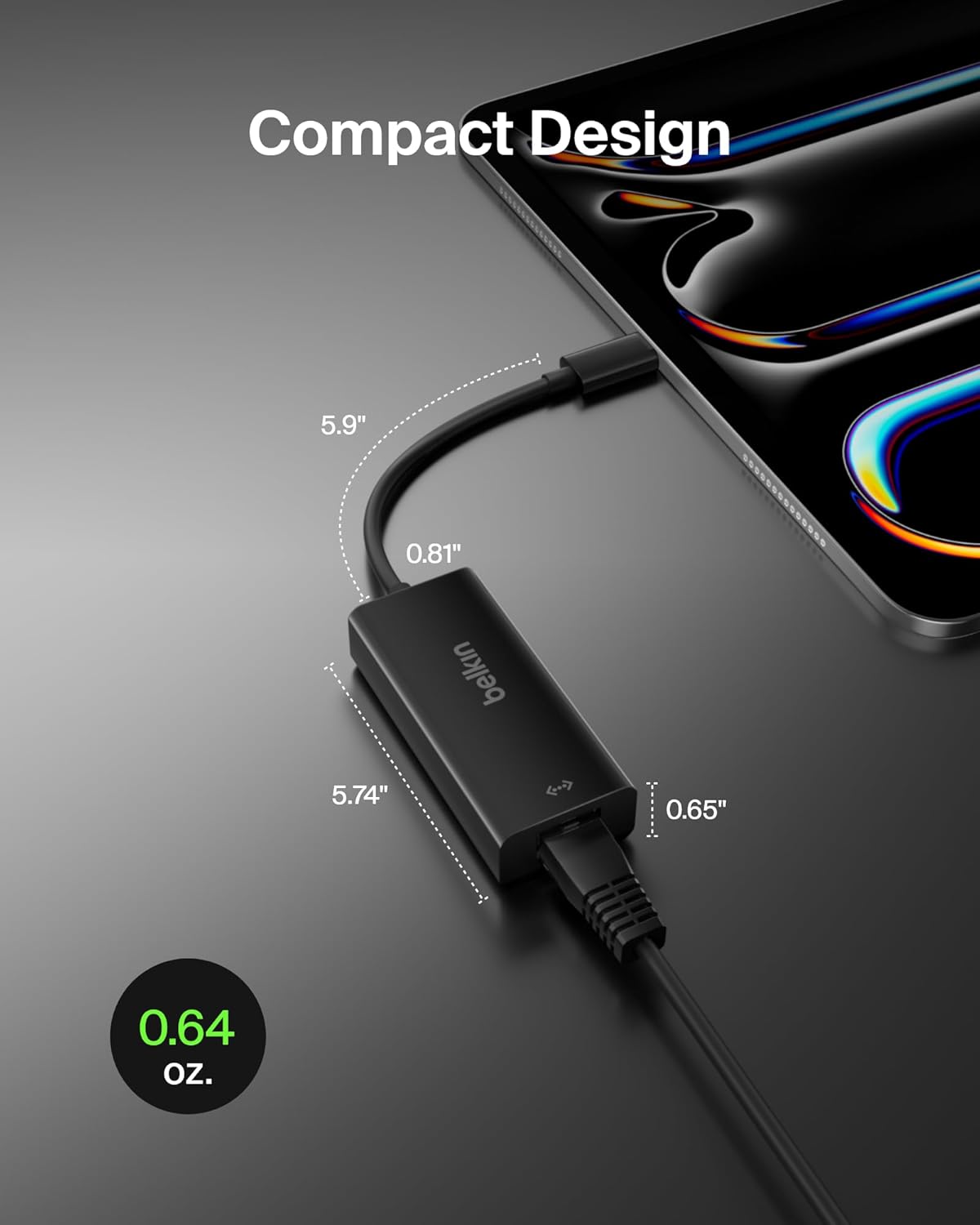 Belkin USB-C to Ethernet Adapter, Gigabit Ethernet Port Compatible w/ USB-C Devices