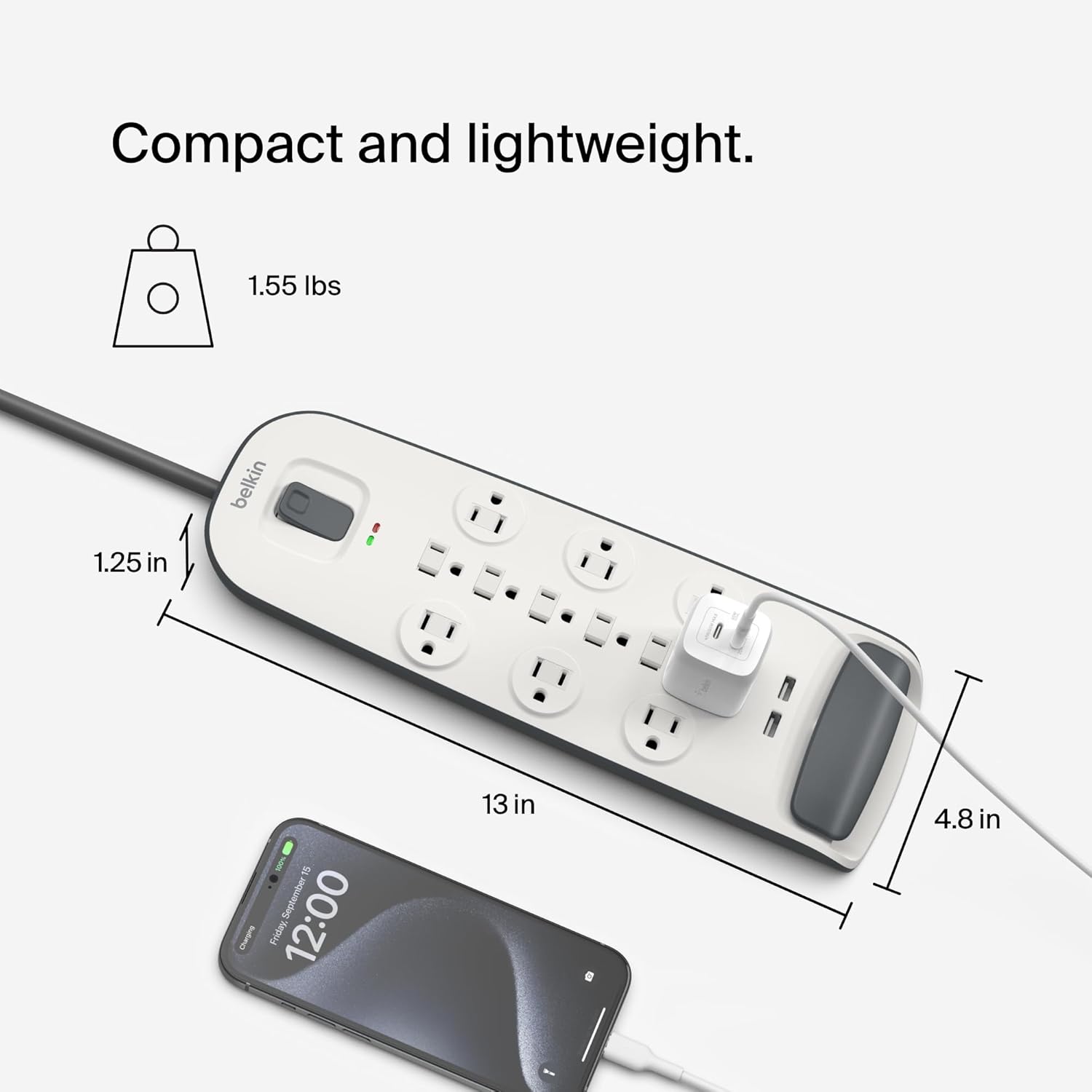 Belkin USB Power Strip Surge Protector - 12 AC Multiple Outlets & 2 USB Ports - 6 ft Long Flat Plug Extension Cord for Home