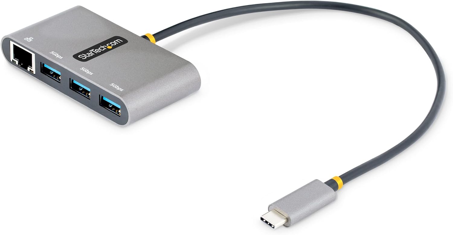 StarTech.com 3-Port USB-C Hub with Ethernet - 3X USB-A - Gigabit Ethernet - USB 3.0 5Gbps - Bus-Powered