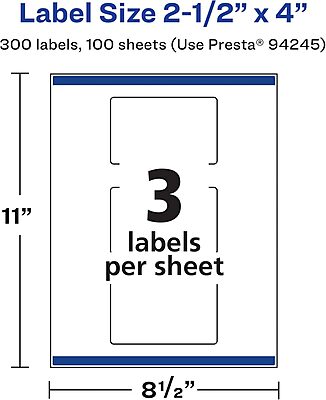Avery Matte White Rectangle Labels, Sure Feed Technology, 2.5" x 4"