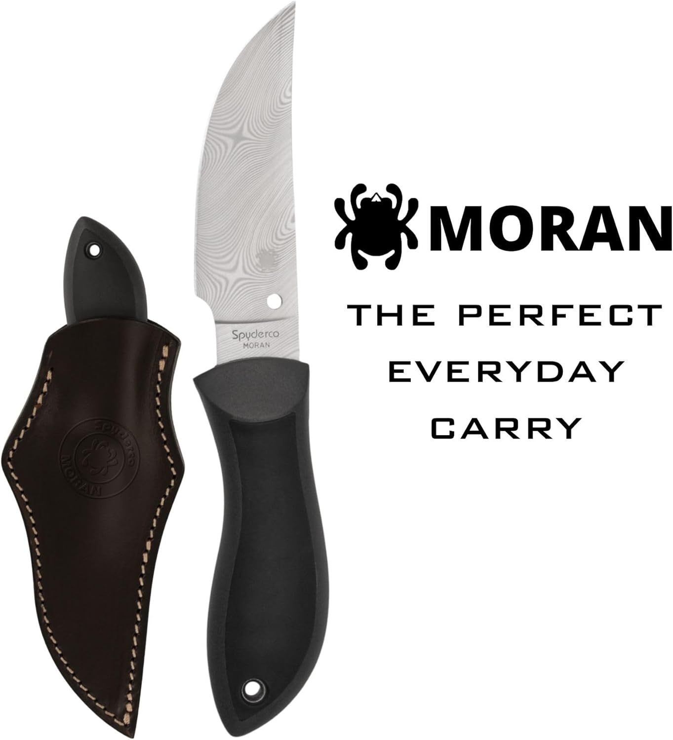 Spyderco Moran Upswept Gray Fixed Blade Knife - Damasteel DS93X with FRN/Kraton Handle, PlainEdge - FB01PGYD