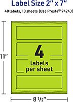 Avery Printable Rectangle Labels, Sure Feed Technology, 2" x 7", Bright Green, Print-to-The-Edge
