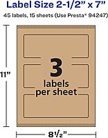 Avery Kraft Brown Rectangle Labels, Sure Feed Technology, 2.5" x 7", Print-to-The-Edge, Laser/Inkjet Printable