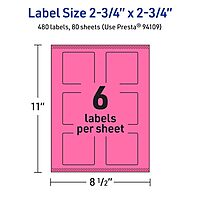 AVERY Bright Pink Square Labels, 2-3/4 in, Print-to-the-Edge, Sure Feed