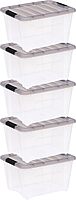 IRIS USA 5 Pack 32 Quart Stack & Pull™ Clear Plastic Storage Box with Buckles, Gray