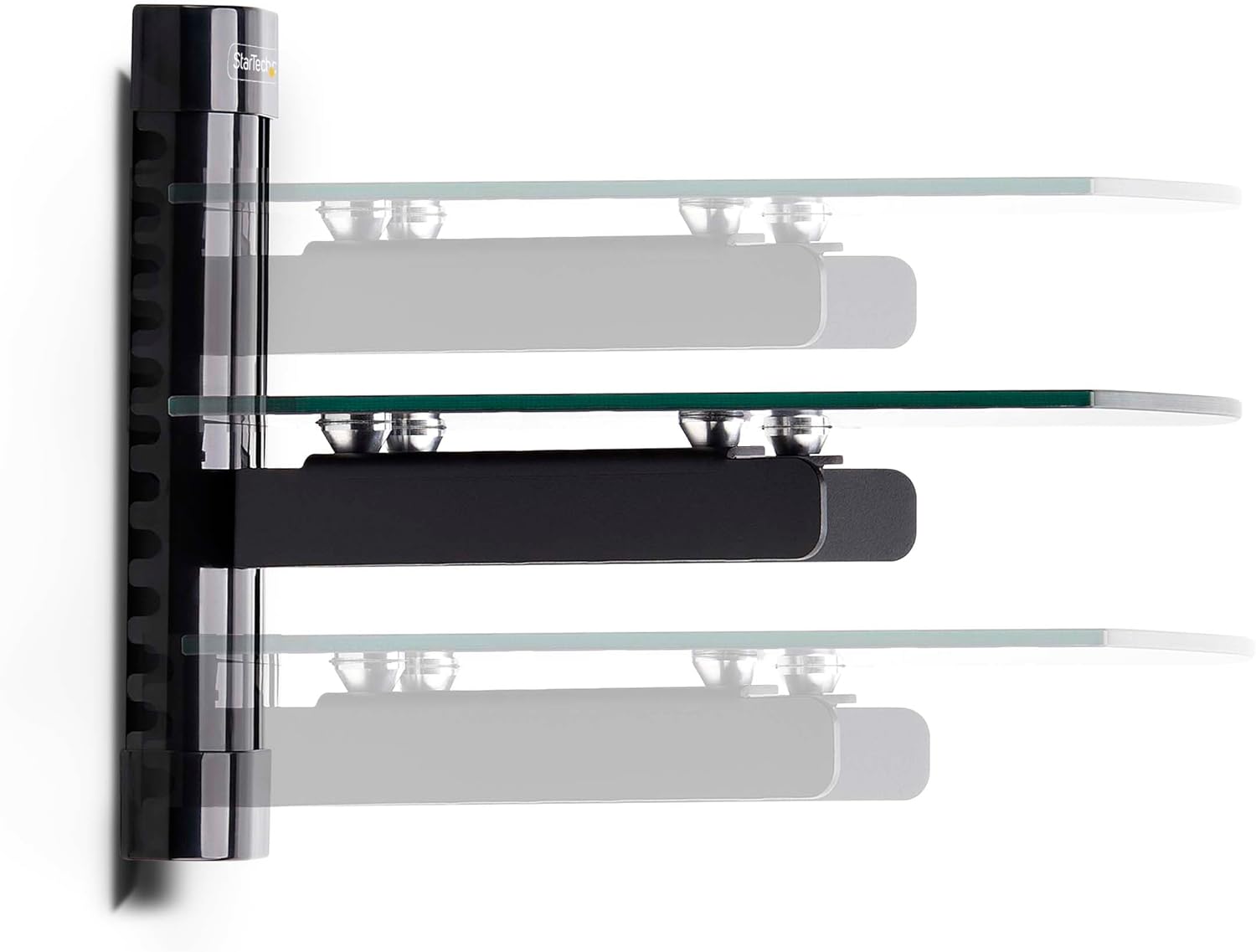 StarTech.com Floating Wall-Mounted AV Shelf, 5mm Black Tempered Glass, Adjustable Height