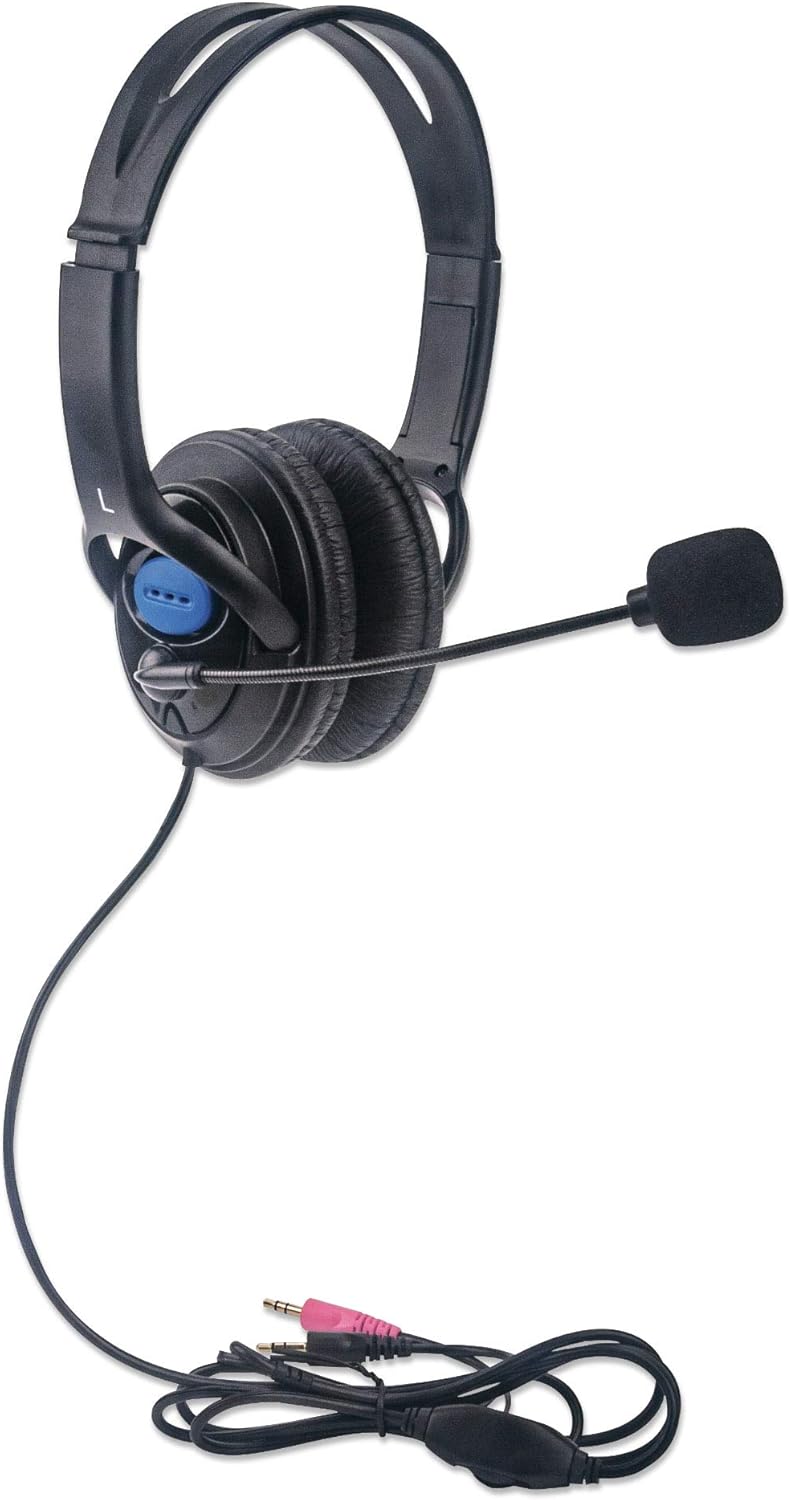 Manhattan Stereo Headset — Lightweight Over-Ear Design, 6 ft. (1.8 m) Cable, Two 3.5 mm Plugs, Adjustable Mic