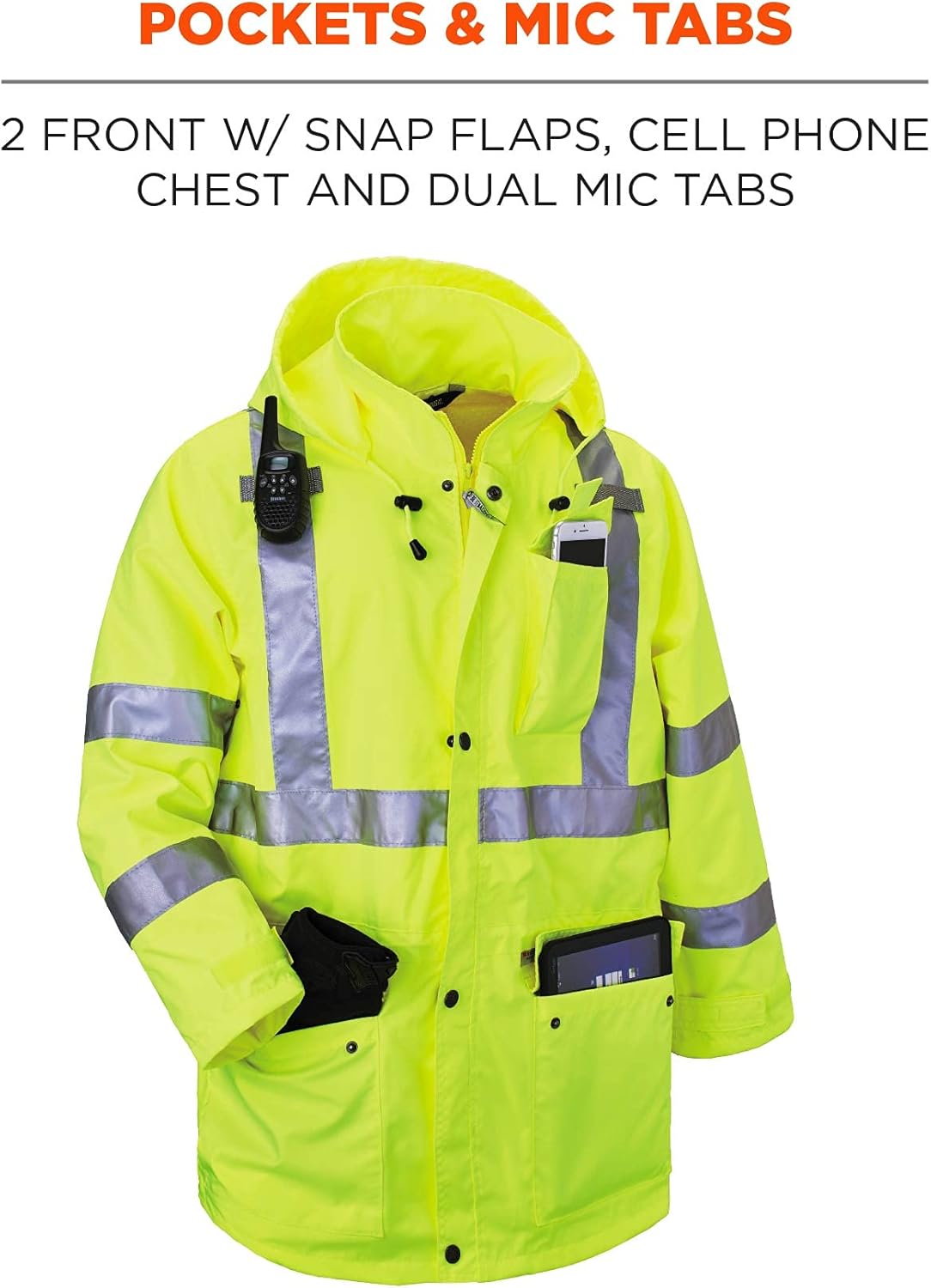 Ergodyne GloWear 8365 Rain Jacket, High Visibility, Reflective, ANSI Compliant outerwear Lime, X-Large