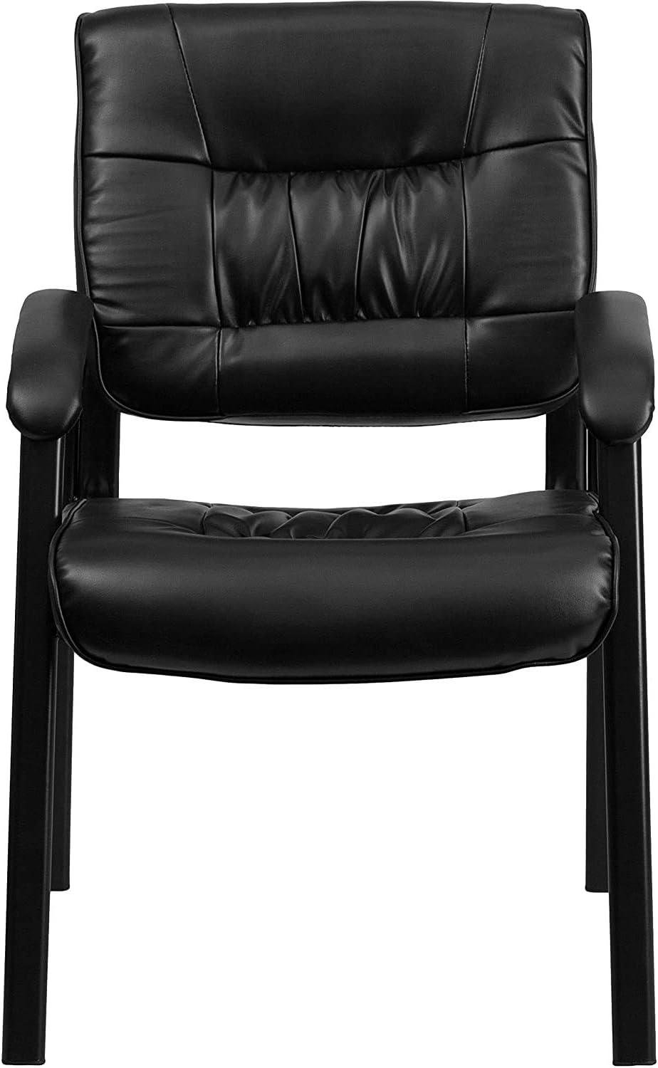Flash Furniture Haeger LeatherSoft Tufted Executive Reception Chair with Padded Armrests, Upholstered Side Chair for Living Room or Office, Black Black Leathersoft/Black Frame