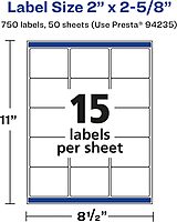 AVERY Matte White Permanent Rectangle Labels, Sure Feed Technology, 2" x 2-5/8" Printable