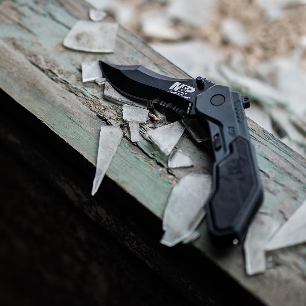 Smith & Wesson M&P SWMP1BS 7.1in S.S. Assisted Folding Knife with 2.9in Serrated Clip Point Blade and Aluminum Handle
