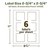 Avery EcoFriendly Matte White Recycled Square Labels, 2.75" x 2.75"