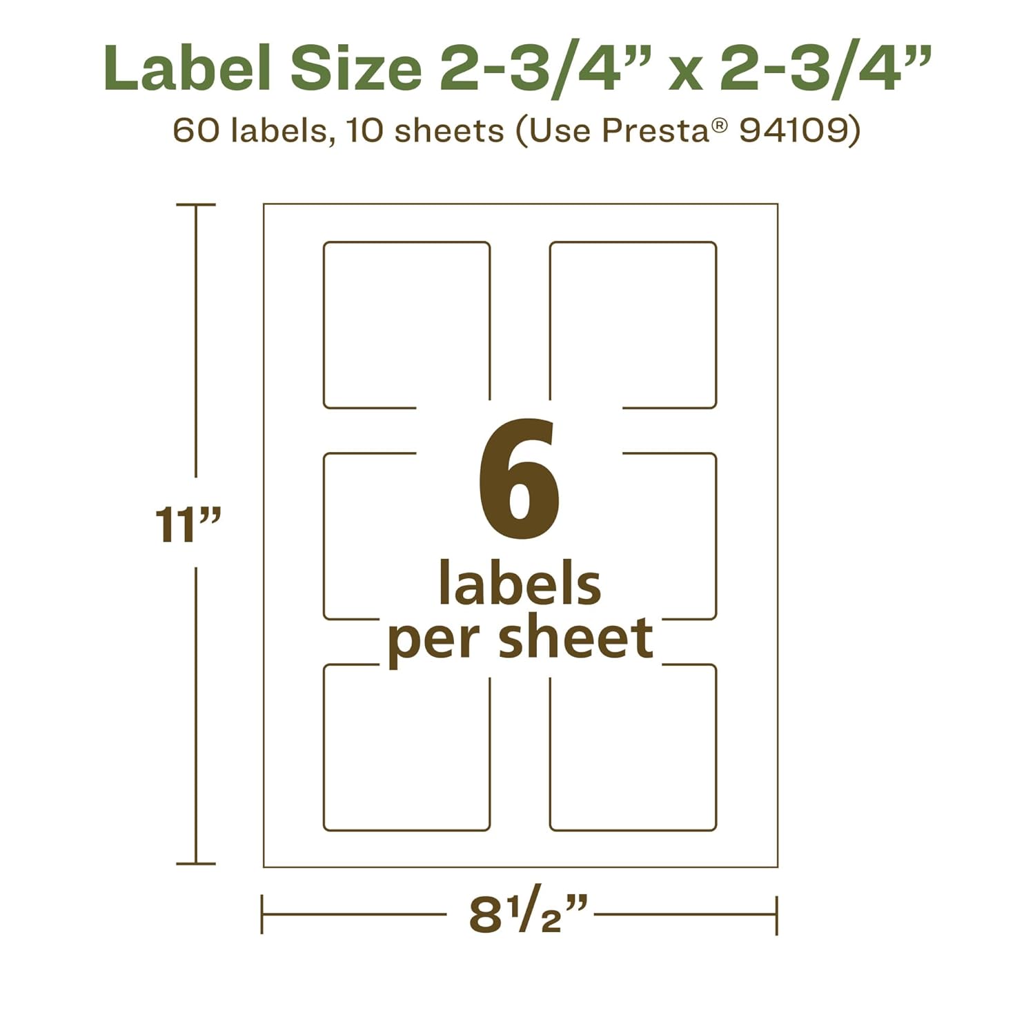 Avery EcoFriendly Matte White Recycled Square Labels, 2.75" x 2.75"