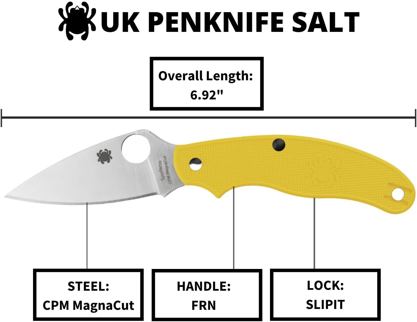 Spyderco Salt UK Penknife with 2.93" LC200N Steel Blade and Lightweight FRN Yellow Handle - PlainEdge - C94PYL