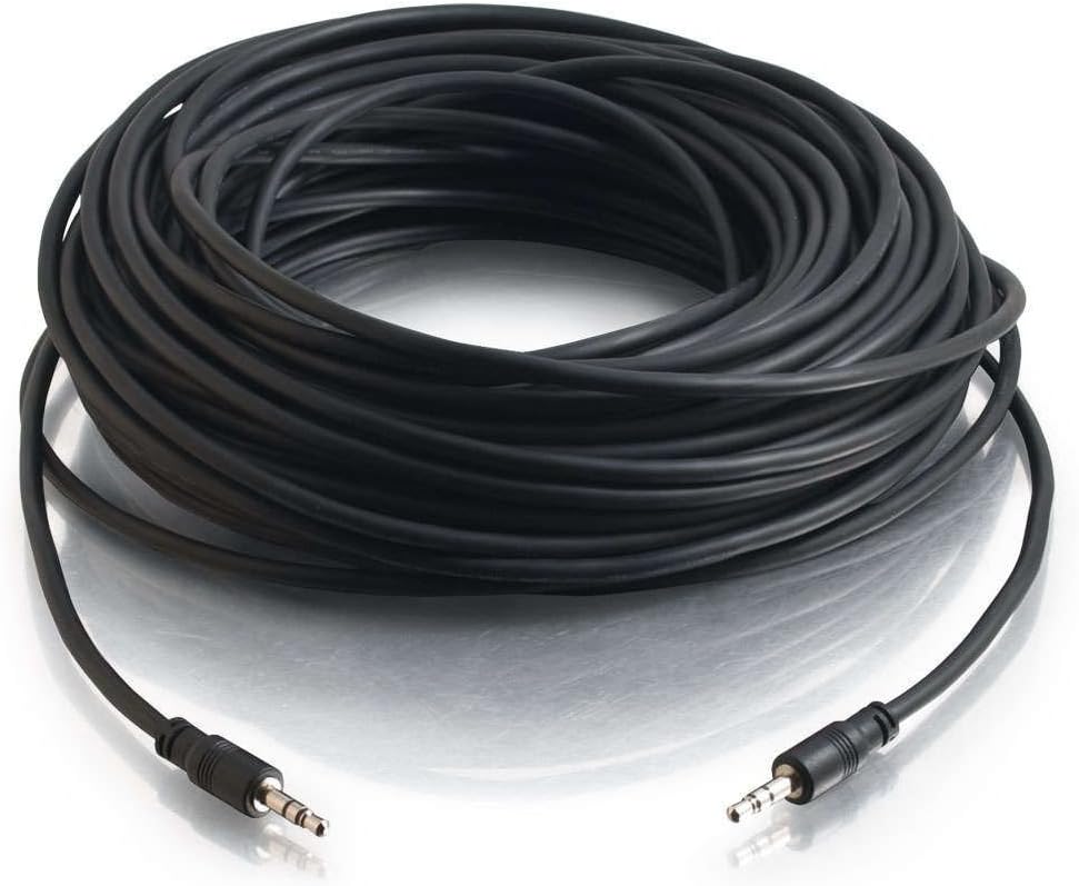 C2G 40108 3.5mm Stereo Audio Cable with Low Profile Connectors M/M, In-Wall CMG-Rated (35 Feet, 10.66 Meters) Black