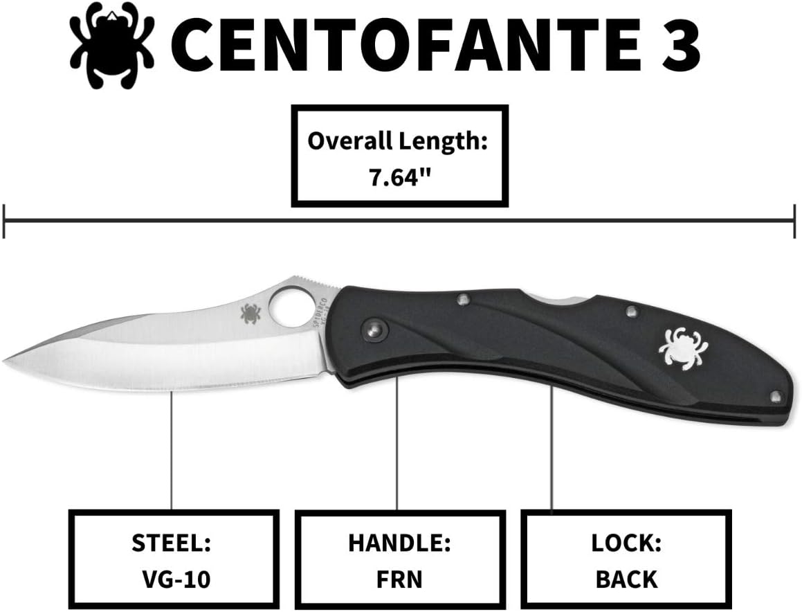Spyderco CENTOFANTE 3 Prestige Folding Utility Pocket Knife with 3.14" VG-10 Stainless Steel Hollow Ground Blade