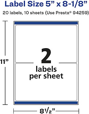 AVERY Glossy White Rectangle Labels, Sure Feed Technology, 5" x 8-1/8"