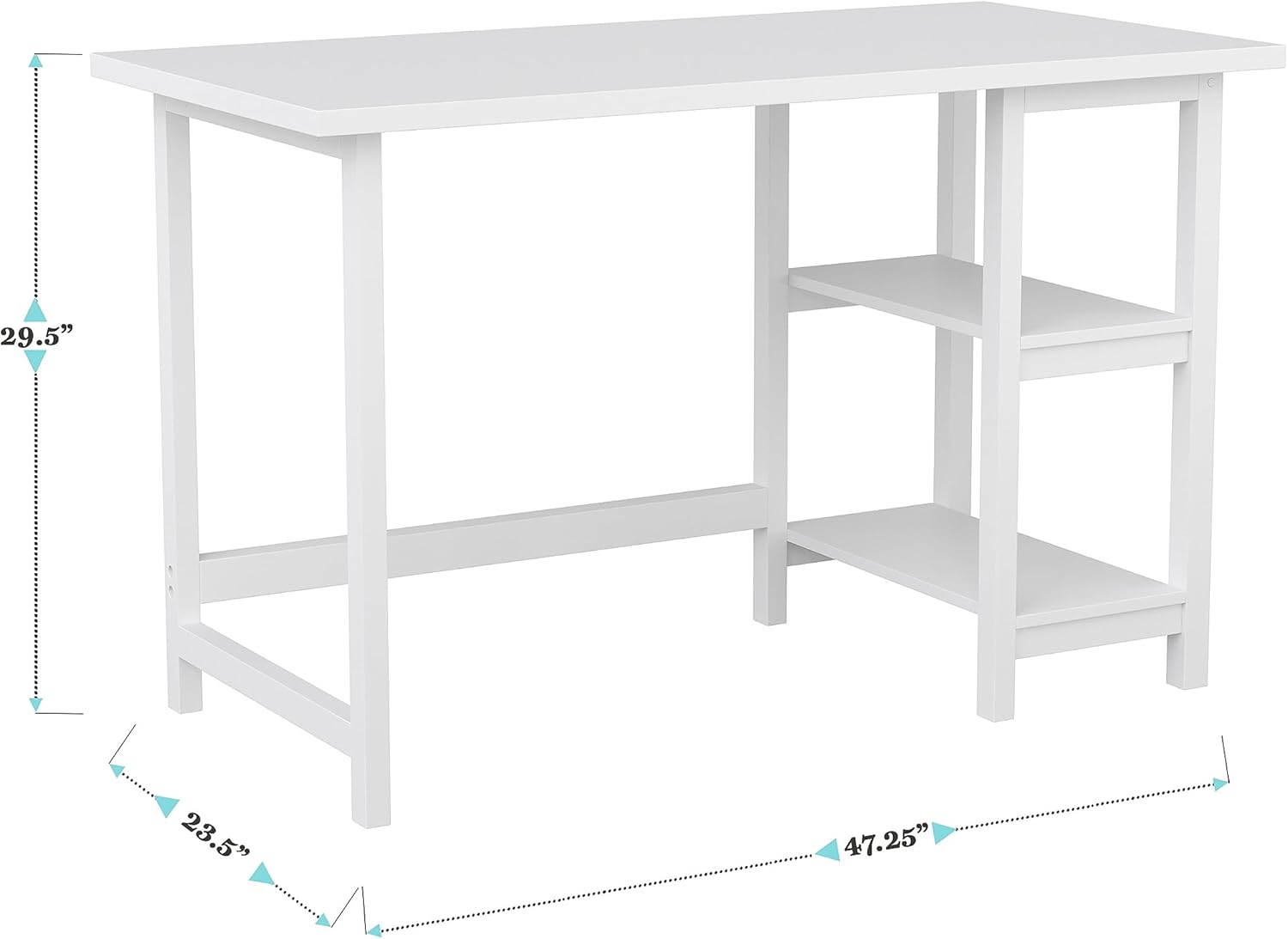 Martha Stewart Beckett Modern Trestle Desk with Open Side Shelving in White Wood Grain Finish