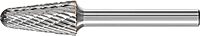 PFERD Tough Series 14 Degree Taper Carbide Bur, Uncoated (Bright) Finish, Double Cut, Radius End, 1/4" Shank
