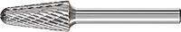PFERD Tough Series 14 Degree Taper Carbide Bur, Uncoated (Bright) Finish, Double Cut, Radius End, 1/4" Shank