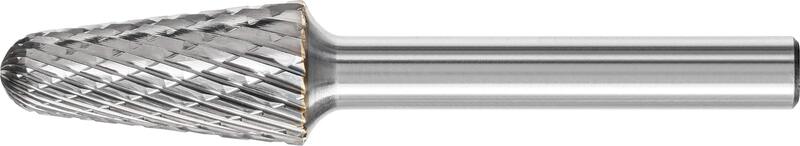PFERD Tough Series 14 Degree Taper Carbide Bur, Uncoated (Bright) Finish, Double Cut, Radius End, 1/4" Shank