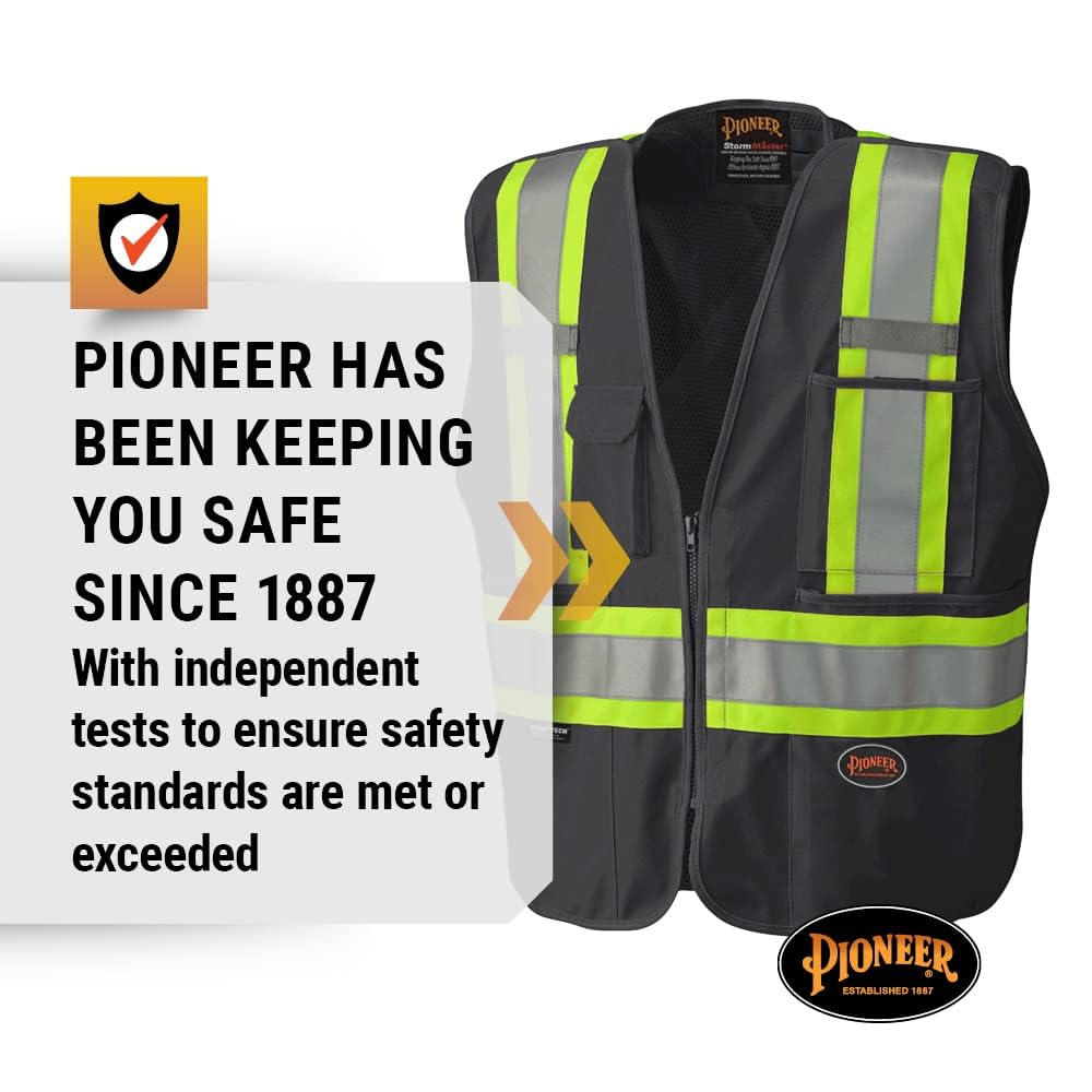 Pioneer Hi Vis Tear-Away Mesh Back Safety Vest - Reflective Tape, 4 Pockets