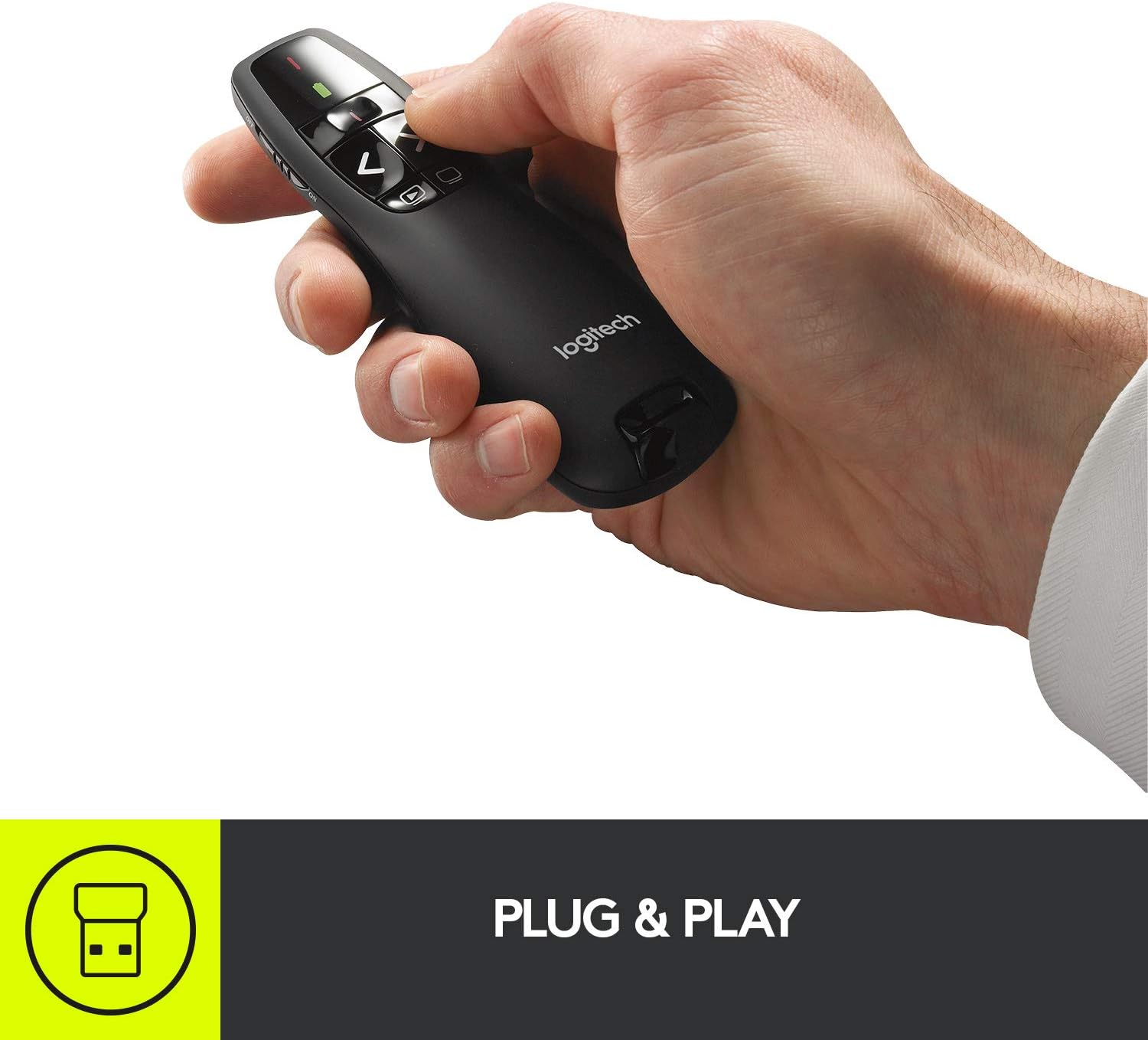 Logitech Wireless Presenter R400, PowerPoint Clicker with Laser Pointer