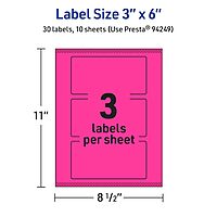 Avery Printable Rectangle Labels, Sure Feed Technology, 3" x 6", Neon Magenta Labels, Print-to-The-Edge