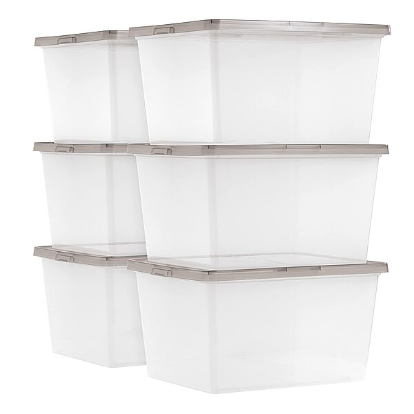 IRIS USA 24.5 Quart Snap Top Plastic Storage Bin, 6 Pack