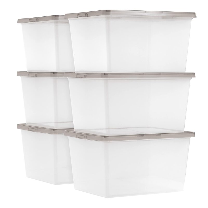 IRIS USA 24.5 Quart Snap Top Plastic Storage Bin, 6 Pack